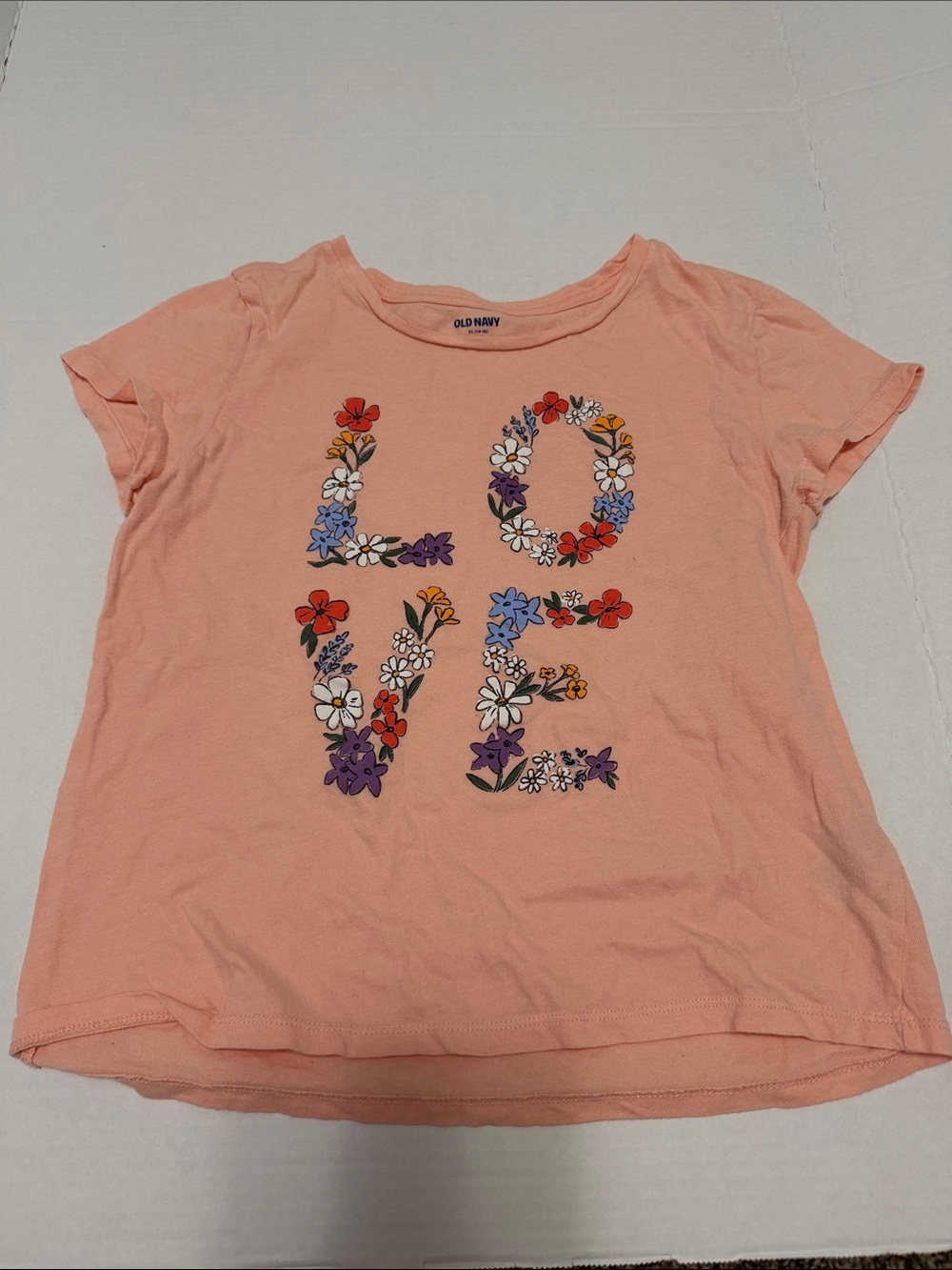 Old Navy Peach Short Sleeve Tee with Floral LOVE Graphic